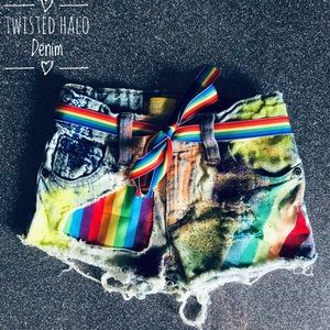 🌈Rainbow Pride hand painted distressed denim 🌈